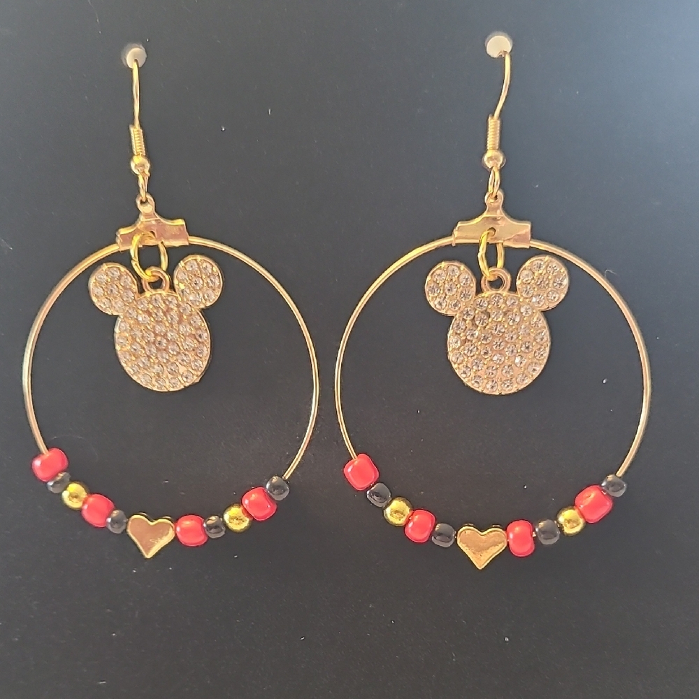 Gold and Red Mickey Mouse Hoop Earrings